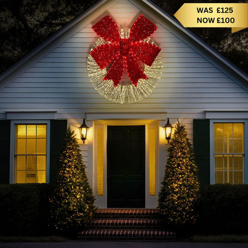 Dewdrop Light Up Wreath with Red Velvet Bow 97cm